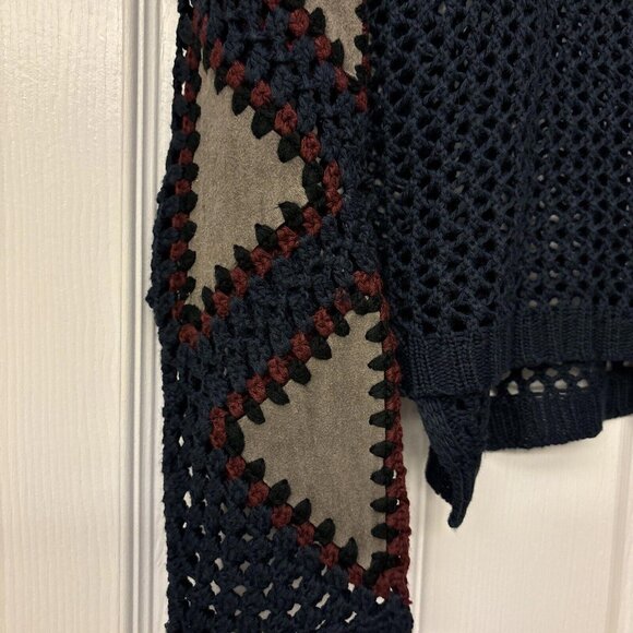 Umgee Sweater Women’s Navy Sheer With Suede Patch Accents. Size Small. Casual - Picture 3 of 5